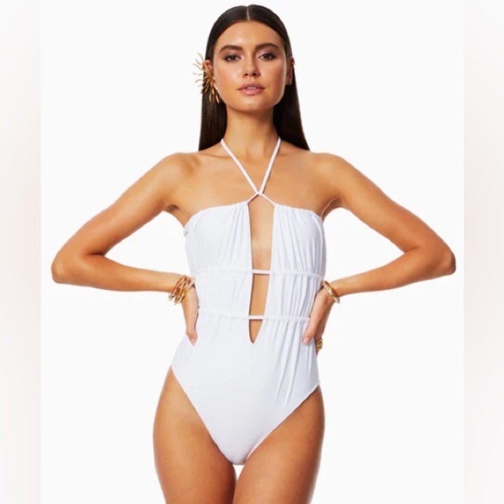 Ramy Brook Marta Halter Tie One Piece Swimsuit in White Size XS